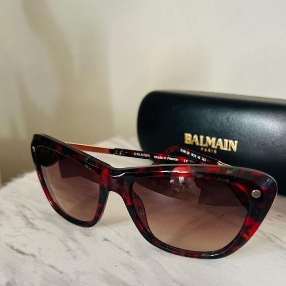 BALMAIN 56mm Modified Cat Eye Sunglasses, Polarized, Designer, Red Tortoise, NWT - Picture 3 of 17